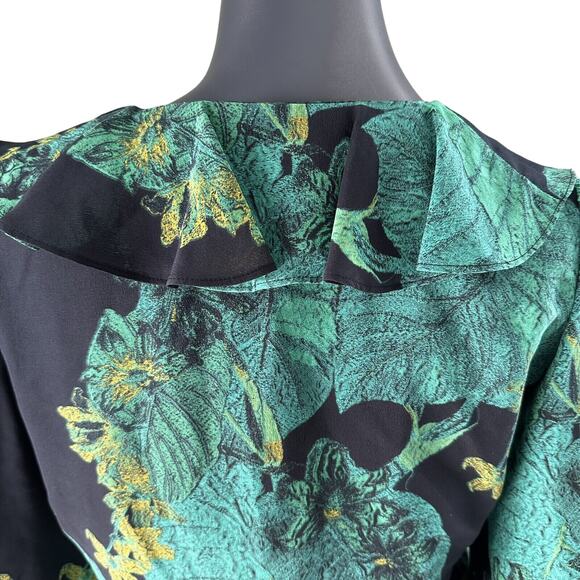 KOBI HALPERIN Yardi Seagreen Leaf Print Silk Blouse Womens Size S Small - Picture 9 of 13